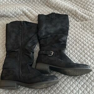 Mossimo faux suede black inside zipper tall boots moto boots Sz 10